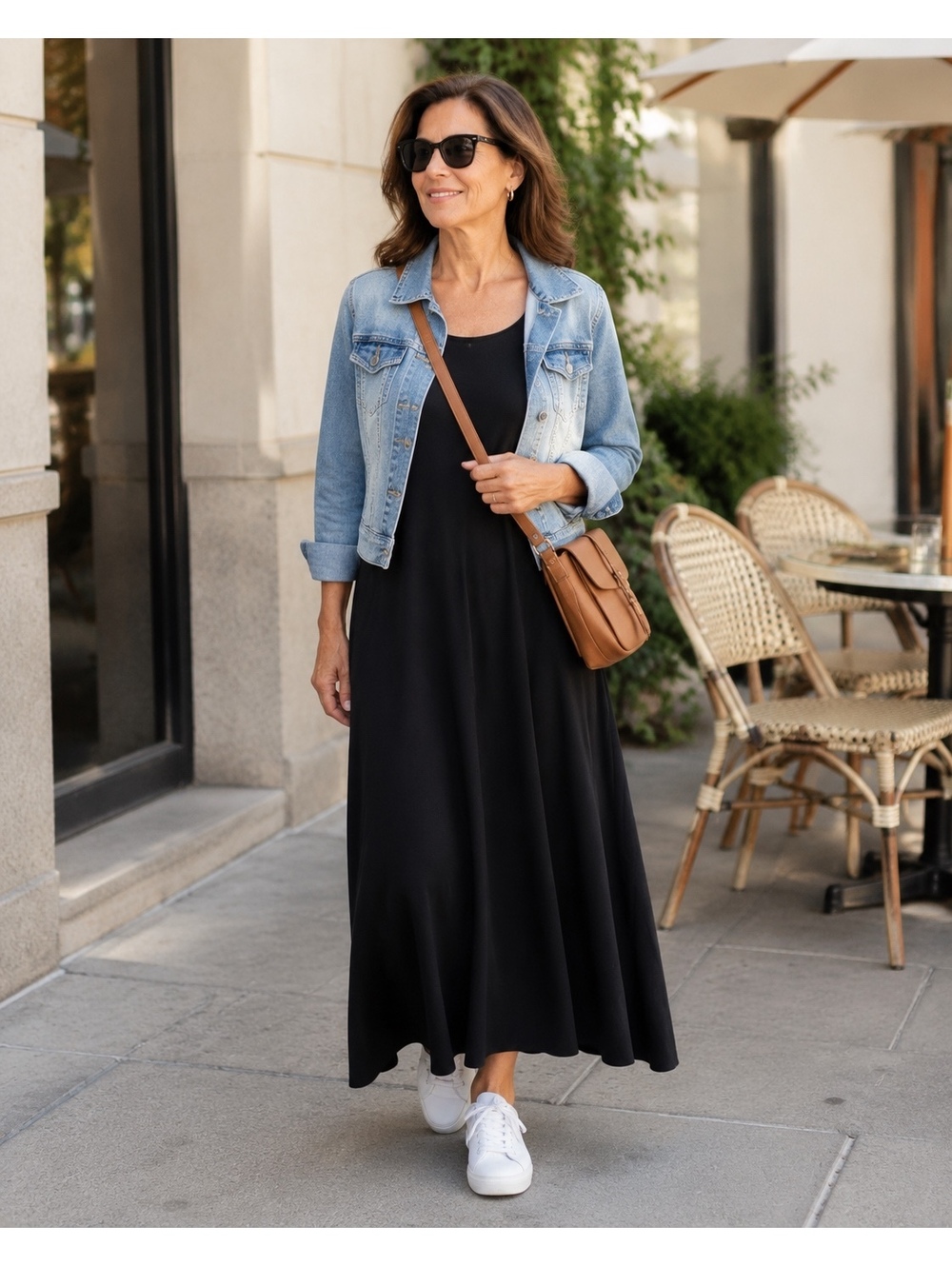 Eileen Fisher Black Organic Cotton Maxi Dress L Built In Bra Made USA
